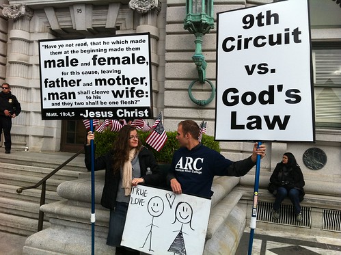 Anti-equality folks outside the courthouse