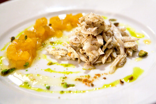 Golden beets salad with jumbo lump crab and pistachios