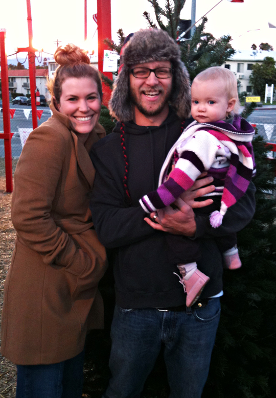 Scott and Morgan and Delilah at the Christmas Tree lot - soCOLD
