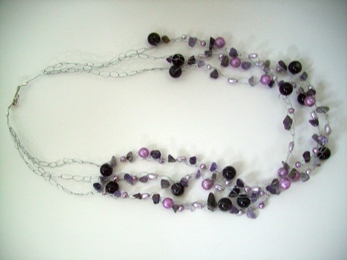 Crochet "Purples" Necklace w/Silver Wire & Clasp