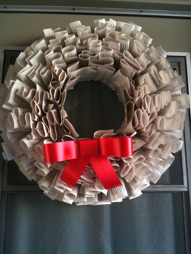 Our Holiday Wreath, made from a recycled paperback book
