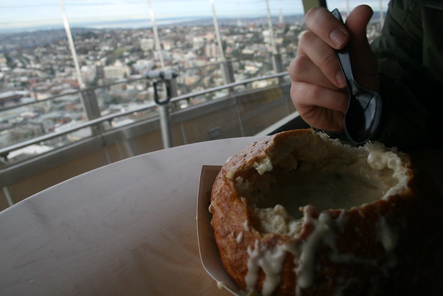 clam chowder at the top of the space needle