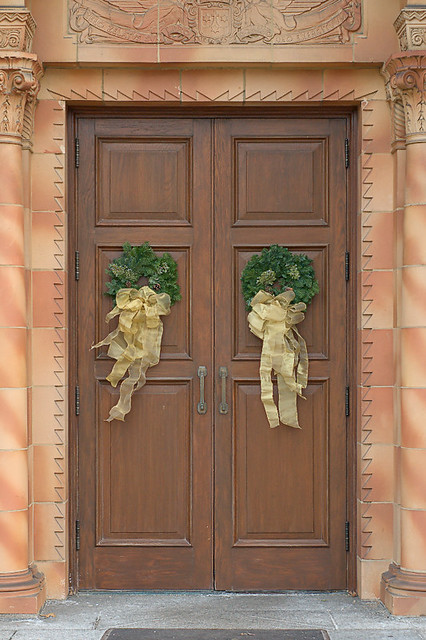 Discalced Carmelite Monastery, in Ladue, Missouri, USA - door with Christmas wreathes