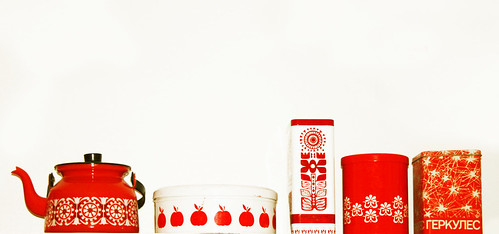 Red and white retro tins