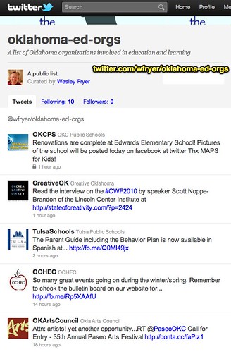 Twitter- A list of Oklahoma organizations involved in education and learning