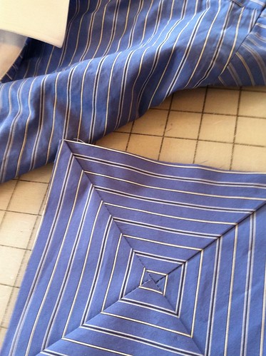 Recycled shirt quilt square, striped shirt