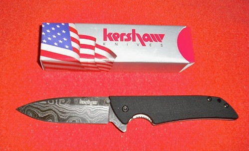 Kershaw Skyline 3-1/8" Flipper Damascus Steel Plain Blade, G10 Handles