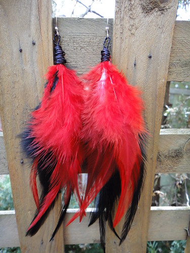 kesha feathers earrings. Red and Black Feather Earrings