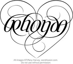 "Rhonda" Ambigram Heart