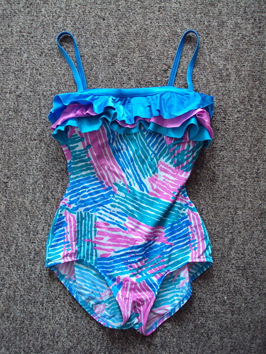 Crazy Striped Print Swimsuit with Ruffle (front)