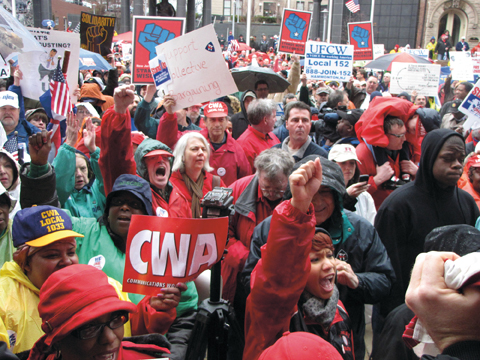 CWA Members and other allies outside the statehouse in Trenton, NJ.