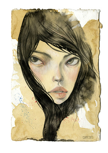 For A While. 4.25" x 6.25". Ink, Graphite, Watercolor & Colored Pencil on Tea-stained Paper. © 2011