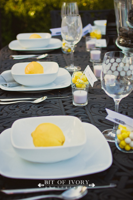 yellow and gray wedding lemons and plates