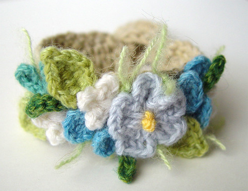 Crochet Blue Flowers Bracelet by meekssandygirl