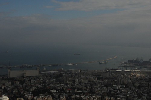 Foggy Haifa harbour view