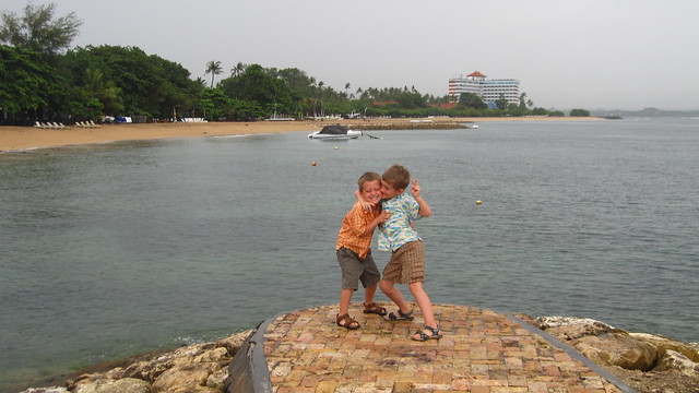 Z and X clowning by the beach, Sanur, Bali
