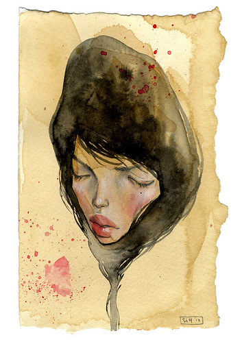Quiet Oblivion. 4.25" x 6.75". Ink, Graphite, Watercolor & Colored Pencil on Tea-stained Paper. © 2011