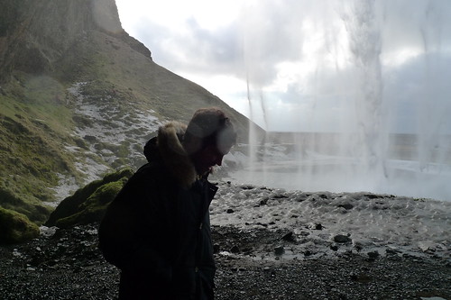 the missus behind a waterfall