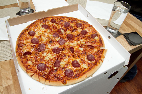 Pizza with pepperoni and stuff
