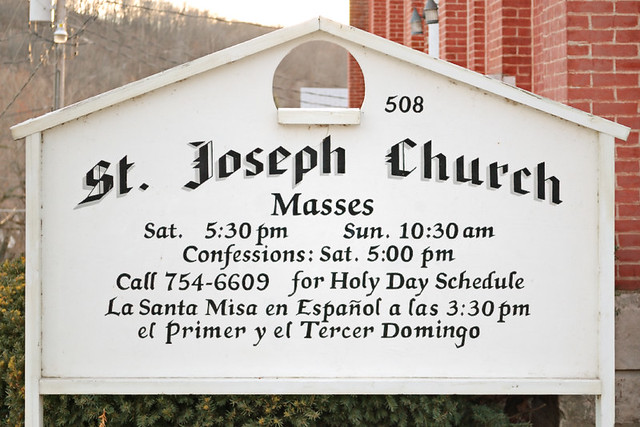 Saint Joseph Roman Catholic Church, in Louisiana, Missouri, USA - sign