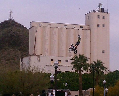 Motorcycles flying at CityFest in Tempe