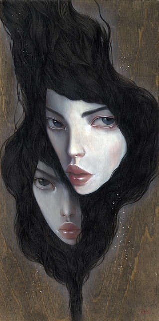 Strangers. 9" x 18".  Acrylic & Colored Pencil on Wood. © 2011