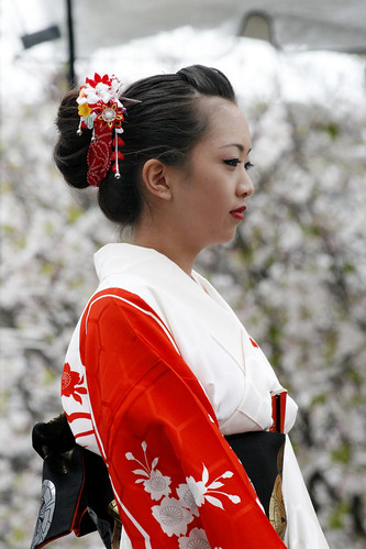 Girl in Beautiful Red Kimono