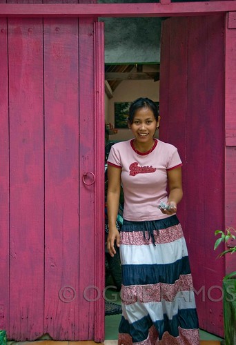 Indonesia - Solo Woman by the Pink Door
