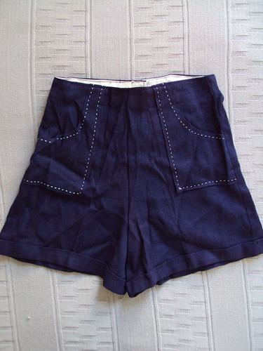 High Waisted Vintage Navy Shorts with Pockets and Back Zipper