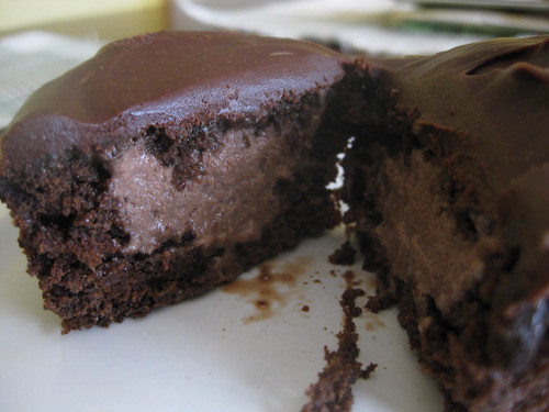 Chocolate irish whiskey cupcake, filled with chocolate ice cream, topped with irish cream glaze