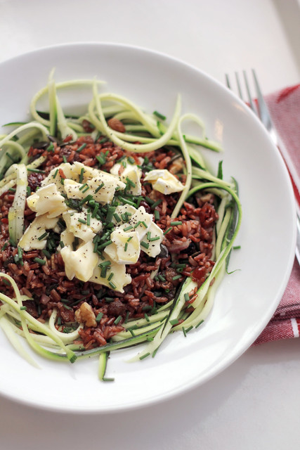 Brie cheese, Red Rice and Spaghetti Courgettes