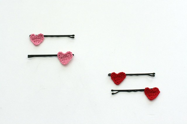 crochet heart hair pins
