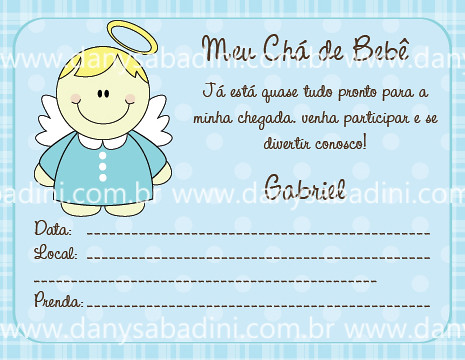 Convite Chá de Bebê - Menino - Tema Anjo by DanySabadini