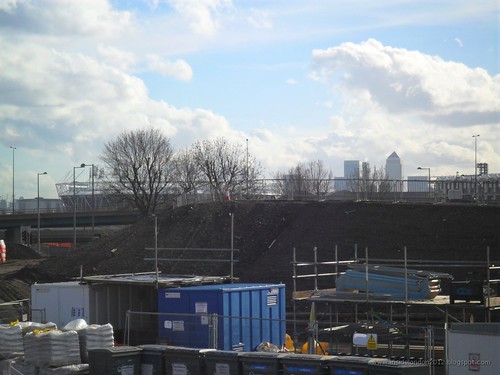 Olympic Site from Hackney Marshes - Feb 2011 - Towards the Stadium & Canary Wharf
