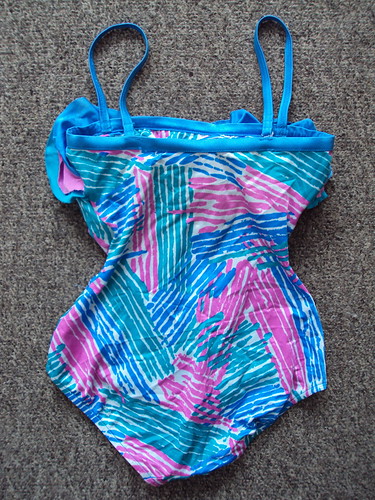 Crazy Striped Print Swimsuit with Ruffle (back)