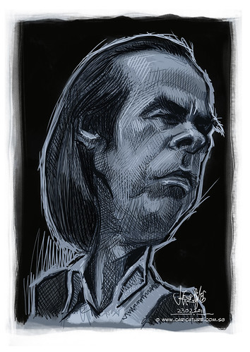 digital caricature sketch of Nick Cave - 1
