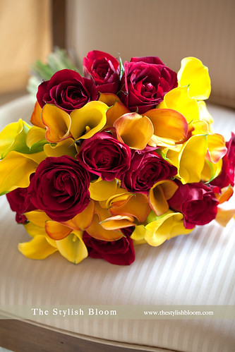 Wedding bouquet in red yellow Story and design in The Stylish Bloom