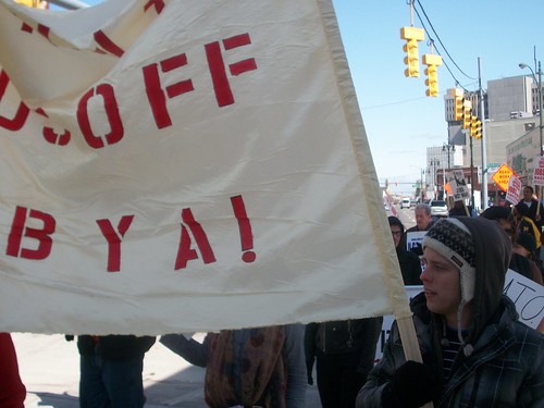 Banner calls for U.S./NATO hands off Libya at the anti-war demonstration in downtown Detroit on March 19, 2011. (Photo: Abayomi Azikiwe) by Pan-African News Wire File Photos