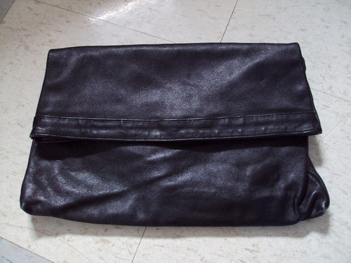 Foldover Black Leather Clutch