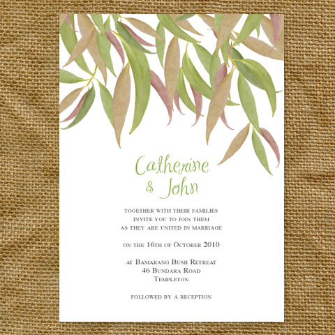 gum leaf single page wedding invitation