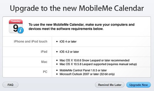 Upgrade to the new MobileMe Calendar