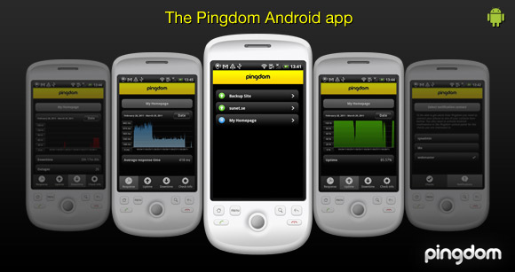 Screenshots from the Pingdom Android app