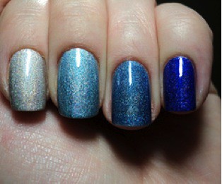 The second version of ombre nails is when the color fades from one nail to