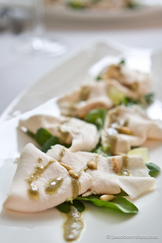 Slowly Poached Guinea Fowl Breast, Green Apple, Pine Nuts and Lemon and Capers Dressing