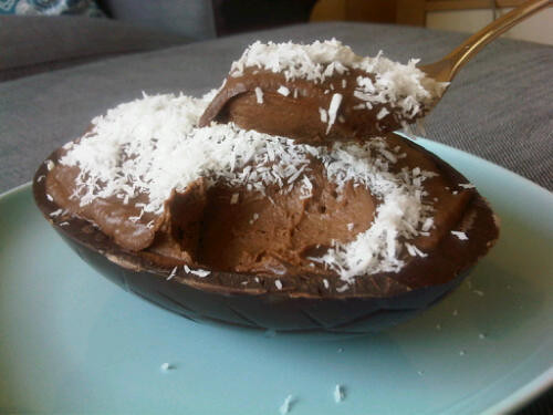 Chocolate egg with chocolate pudding