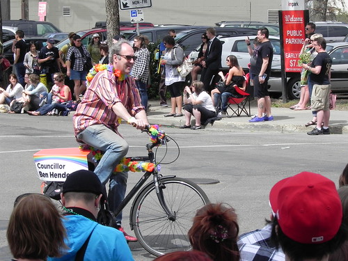 A photo of City Councillor Ben Henderson in Edmonton's 2011 Pride Parade.