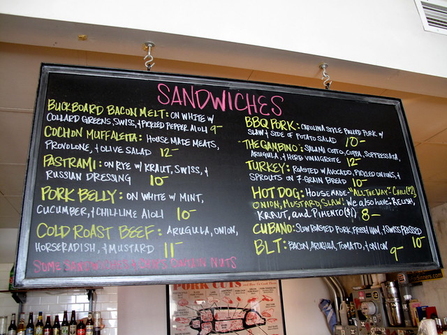 Sandwich menu at Cochon Butcher