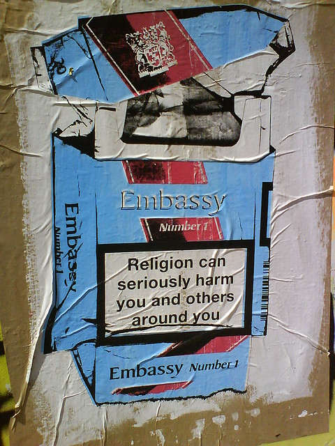 Religion can seriously harm you and those around you - Embassy cigarettes - London Street Art
