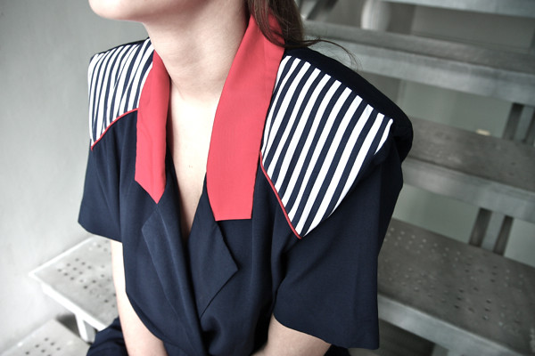 1980s nautical romper with thick shoulder pads