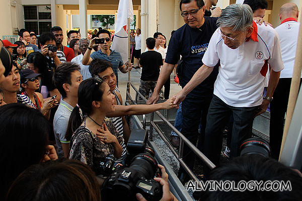 Mr Chiam greeting supporters at the 2011 General Elections
